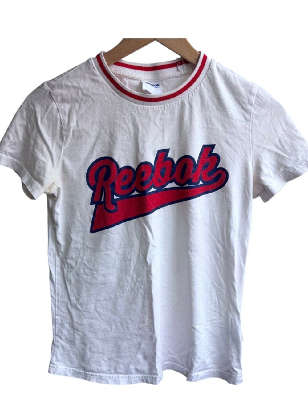 Reebok Classic White Red Blue Ringer Graphic T-Shirt Retro Y2K Size Small
